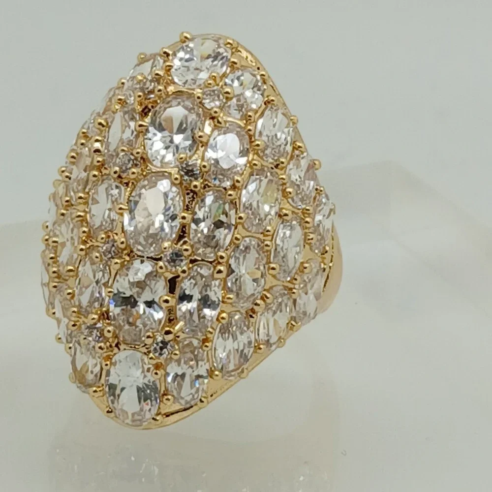 Vintage Huge 90s Oval Cluster Sim Diamond CZ Statement Dome Cocktail Ring Size 9